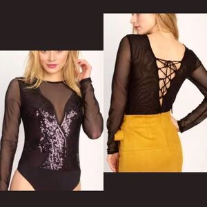 Black Sequin Sheer Bodysuit